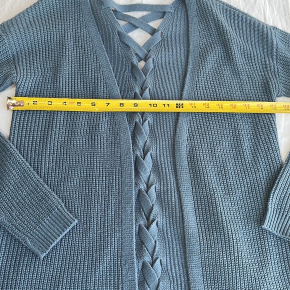 Pink Rose Slate Blue Braided Back Cardigan Sweater Size S - Picture 4 of 9